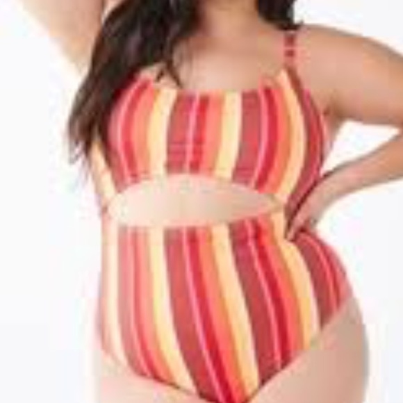 NWOT Orange, Brown Multicolor Forever 21 Swimsuit - Picture 3 of 8